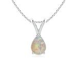 Angara Natural Opal Solitaire Pendant for Women | 0.42 ct Pear Shape Opal Solitaire Pendant Necklace in Sterling Silver | October Birthday, Anniversary, Gemstone Jewelry Gift | AAAA | 7x5mm