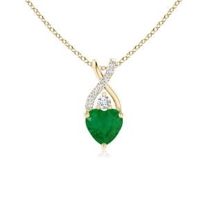 Angara Natural Emerald Pendant for Women | Solitaire Heart Emerald Pendant with Twisted Diamond Bale in Yellow Gold | May Birthday, Anniversary, Gemstone Jewelry Gift | A | 5mm
