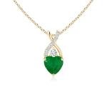 Angara Natural Emerald Pendant for Women | Solitaire Heart Emerald Pendant with Twisted Diamond Bale in Yellow Gold | May Birthday, Anniversary, Gemstone Jewelry Gift | A | 5mm