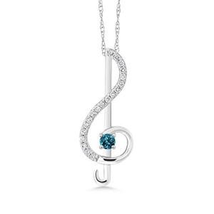 Gem Stone King 10K Gold 3MM Round Gemstone Birthstone and White Lab Grown Diamond Treble Clef Pendant Necklace Music Note Jewelry Gift For Women By Keren Hanan