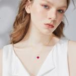 14K Solid Gold Birthstone Heart Necklace, Dainty Yellow Gold Colored Gemstone Ruby Heart Pendant Forever Love Jewelry Gift for Women, Mom, Wife 16"-18"