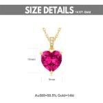 14K Solid Gold Birthstone Heart Necklace, Dainty Yellow Gold Colored Gemstone Ruby Heart Pendant Forever Love Jewelry Gift for Women, Mom, Wife 16"-18"