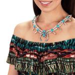 American West Sterling Silver Sleeping Beauty Turquoise Gemstone Squash Blossom Necklace 21 Inch