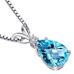 PEORA 14K White Gold Swiss Blue Topaz with Diamond Pendant for Women, Natural Gemstone Teardrop Solitaire, 2.30 Carats total Pear Shape 10x7mm, Blue Gemstone Necklace,