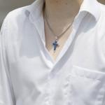 AWNL Dumortierite Cross Pendant Necklace for Men Natural Gemstone Premium Men’s Sterling Silver Pendant Necklace with Stainless Steel Chain Gift for Men 24 Inch
