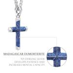 AWNL Dumortierite Cross Pendant Necklace for Men Natural Gemstone Premium Men’s Sterling Silver Pendant Necklace with Stainless Steel Chain Gift for Men 24 Inch