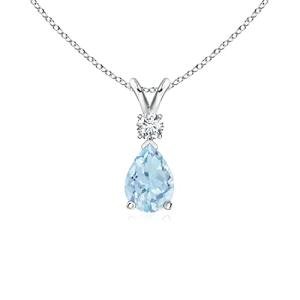 Angara Natural Aquamarine Solitaire Pendant for Women | 0.55 ct Pear Shape Aquamarine Diamond Teardrop Pendant Necklace in Sterling Silver | March Birthday, Gemstone Jewelry Gift | AA | 7x5mm