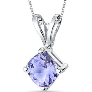 PEORA 14K White Gold Tanzanite Pendant for Women, Genuine Gemstone Classic Solitaire, 1 Carat Cushion Cut, 6mm, AAA Grade, Real Tanzanite Gold Necklace, Gift Idea Set, w/Jewelry Box