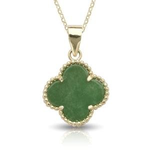 JewelryWeb - Solid 14k Yellow Gold 18" Gemstone Four-Leaf Clover Pendant Necklace - 13x20mm - Jade Clover Necklace - Onyx Flower Pendant - Mother of Pearl Flower Jewelry - Dainty Necklace for Women (Green-Pendant Only)