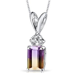 PEORA Ametrine with Genuine Diamond Pendant in 14 Karat White Gold, Elegant Solitaire, Radiant Cut, 7x5mm, 1 Carat total, Real Ametrine Necklace, Dainty, Pretty Gemstone Necklace, w/Jewelry Box