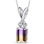 PEORA Ametrine with Genuine Diamond Pendant in 14 Karat White Gold, Elegant Solitaire, Radiant Cut, 7x5mm, 1 Carat total, Real Ametrine Necklace, Dainty, Pretty Gemstone Necklace, w/Jewelry Box