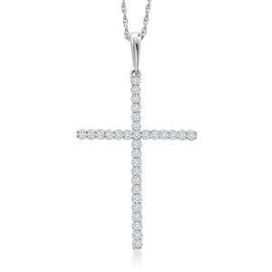 Gem Stone King 10K White Gold White Lab Grown Diamond Cross Necklace | 0.25 Cttw | 1 1/4 inch | Jesus Christian Religious Crucifix Jewelry Pendant Necklace for Women | With 18 Inch Chain