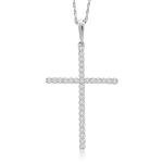 Gem Stone King 10K White Gold White Lab Grown Diamond Cross Necklace | 0.25 Cttw | 1 1/4 inch | Jesus Christian Religious Crucifix Jewelry Pendant Necklace for Women | With 18 Inch Chain