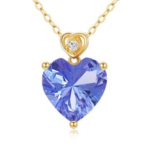 NFYBD 14k Gold Love Heart Tanzanite Birthstone Pendant Necklace for Women 3 Carat Heart-cut Created Gemstone Anniversary Birthday Mother's Day Necklaces for Her 16+1+1 inch