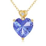 NFYBD 14k Gold Love Heart Tanzanite Birthstone Pendant Necklace for Women 3 Carat Heart-cut Created Gemstone Anniversary Birthday Mother's Day Necklaces for Her 16+1+1 inch