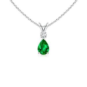 Angara Natural Emerald Solitaire Pendant for Women | 0.35 ct Pear Shape Emerald Diamond Solitaire Pendant Necklace in Platinum | May Birthday, Anniversary, Gemstone Jewelry Gift | AAAA | 6x4mm