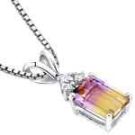 PEORA Ametrine with Genuine Diamond Pendant in 14 Karat White Gold, Elegant Solitaire, Radiant Cut, 7x5mm, 1 Carat total, Real Ametrine Necklace, Dainty, Pretty Gemstone Necklace, w/Jewelry Box