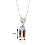 PEORA Ametrine with Genuine Diamond Pendant in 14 Karat White Gold, Elegant Solitaire, Radiant Cut, 7x5mm, 1 Carat total, Real Ametrine Necklace, Dainty, Pretty Gemstone Necklace, w/Jewelry Box