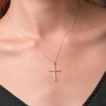 Gem Stone King 10K White Gold White Lab Grown Diamond Cross Necklace | 0.25 Cttw | 1 1/4 inch | Jesus Christian Religious Crucifix Jewelry Pendant Necklace for Women | With 18 Inch Chain