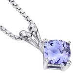 PEORA 14K White Gold Tanzanite Pendant for Women, Genuine Gemstone Classic Solitaire, 1 Carat Cushion Cut, 6mm, AAA Grade, Real Tanzanite Gold Necklace, Gift Idea Set, w/Jewelry Box