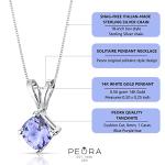 PEORA 14K White Gold Tanzanite Pendant for Women, Genuine Gemstone Classic Solitaire, 1 Carat Cushion Cut, 6mm, AAA Grade, Real Tanzanite Gold Necklace, Gift Idea Set, w/Jewelry Box