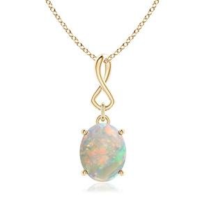 Angara Natural Opal Solitaire Pendant for Women | 1.45 ct Oval Shape Opal Solitaire Pendant Necklace in Yellow Gold | October Birthday, Anniversary, Gemstone Jewelry Gift | AAAA | 10x8mm