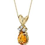 PEORA Solid 14K Yellow Gold Citrine with Diamonds Pendant for Women, Genuine Gemstone Birthstone Teardrop Solitaire, Pear Shape, 7x5mm