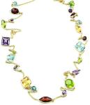 14K Yellow Gold Station Necklace With Regular Cut Gemstones By The Yard 36 Inch