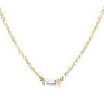 14k Solid Gold Choker Tiny Solitaire Baguette Gemstone Birthstone Necklace, Real Solitaire Diamond or Any Birthstone Necklace, Ruby Necklace, Baguette Sapphire Choker Necklace, Jewee Diamond