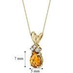 PEORA Solid 14K Yellow Gold Citrine with Diamonds Pendant for Women, Genuine Gemstone Birthstone Teardrop Solitaire, Pear Shape, 7x5mm