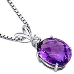 PEORA Solid 14K White Gold 2 Carats Amethyst with Diamond Pendant for Women, Genuine Gemstone Solitaire, Oval Shape 10x8mm, Real Amethyst Necklace, February Birthstone Necklace, w/Jewelry Box