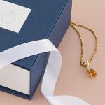 PEORA Solid 14K Yellow Gold Citrine with Diamonds Pendant for Women, Genuine Gemstone Birthstone Teardrop Solitaire, Pear Shape, 7x5mm