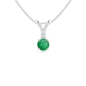 Angara Natural Emerald Solitaire Pendant for Women | Round Emerald Solitaire V-Bale Pendant with Diamond in Sterling Silver | May Birthday, Anniversary, Gemstone Jewelry Gift | A | 4mm