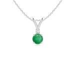 Angara Natural Emerald Solitaire Pendant for Women | Round Emerald Solitaire V-Bale Pendant with Diamond in Sterling Silver | May Birthday, Anniversary, Gemstone Jewelry Gift | A | 4mm