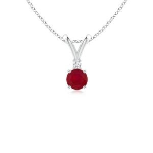 Angara Natural Ruby Solitaire Pendant for Women | 0.34 ct Round Ruby Diamond Solitaire Pendant Necklace in Sterling Silver | July Birthday, Anniversary, Gemstone Jewelry Gift | AA | 4mm