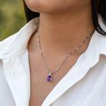 PEORA Solid 14K White Gold 2 Carats Amethyst with Diamond Pendant for Women, Genuine Gemstone Solitaire, Oval Shape 10x8mm, Real Amethyst Necklace, February Birthstone Necklace, w/Jewelry Box
