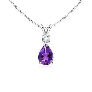Angara Natural Amethyst Solitaire Pendant for Women | 0.6 ct Pear Shape Amethyst Diamond Solitaire Pendant Necklace in Sterling Silver | February Birthday, Gemstone Jewelry Gift | AAAA | 7x5mm