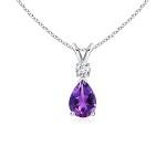 Angara Natural Amethyst Solitaire Pendant for Women | 0.6 ct Pear Shape Amethyst Diamond Solitaire Pendant Necklace in Sterling Silver | February Birthday, Gemstone Jewelry Gift | AAAA | 7x5mm