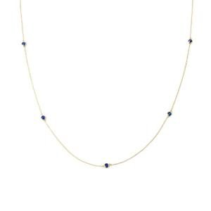 GELIN 14K Solid Gold Sapphire Station Necklace for Women | 14K Real Gold Sapphire Five Stone Yard Necklace | Dainty Station Necklace | Women's 14K Gold Gemstone Jewelry | Gift for Anniversary, 18"