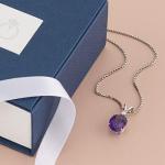 PEORA Solid 14K White Gold 2 Carats Amethyst with Diamond Pendant for Women, Genuine Gemstone Solitaire, Oval Shape 10x8mm, Real Amethyst Necklace, February Birthstone Necklace, w/Jewelry Box