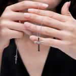 Angara Natural Diamond Pendant for Women | Round Diamond Cross Pendant Necklace in White Gold | April Birthday, Anniversary, Gemstone Jewelry Gift | KI3 | 3mm