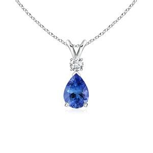 Angara Natural Tanzanite Solitaire Pendant for Women | 0.65 ct Pear Shape Tanzanite Diamond Solitaire Pendant Necklace in Sterling Silver | December Birthday, Gemstone Jewelry Gift | AA | 7x5mm