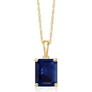 Gem Stone King 14K Yellow Gold 9X7MM Emerald Cut Gemstone Birthstone Solitaire Pendant Necklace | Gold Necklace For Women | With 18 Inch Gold Chain