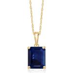 Gem Stone King 14K Yellow Gold 9X7MM Emerald Cut Gemstone Birthstone Solitaire Pendant Necklace | Gold Necklace For Women | With 18 Inch Gold Chain