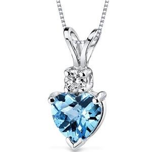 PEORA 14K White Gold Swiss Blue Topaz and Diamond Pendant for Women, Genuine Gemstone, AAA Grade Heart Shape Solitaire, 6mm, 1 Carat total, Blue Gemstone Necklace, December Birthstone Gold Necklace