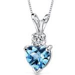 PEORA 14K White Gold Swiss Blue Topaz and Diamond Pendant for Women, Genuine Gemstone, AAA Grade Heart Shape Solitaire, 6mm, 1 Carat total, Blue Gemstone Necklace, December Birthstone Gold Necklace