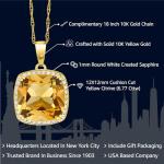 Gem Stone King Solid 10K Yellow Gold 12MM Cushion Cut Gemstone Birthstone and White Created Sapphire Halo Pendant Necklace | Gold Necklace For Women | With 18 Inch Gold Chain