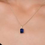 Gem Stone King 14K Yellow Gold 9X7MM Emerald Cut Gemstone Birthstone Solitaire Pendant Necklace | Gold Necklace For Women | With 18 Inch Gold Chain