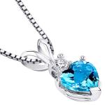 PEORA 14K White Gold Swiss Blue Topaz and Diamond Pendant for Women, Genuine Gemstone, AAA Grade Heart Shape Solitaire, 6mm, 1 Carat total, Blue Gemstone Necklace, December Birthstone Gold Necklace