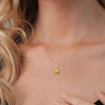 Gem Stone King Solid 10K Yellow Gold 12MM Cushion Cut Gemstone Birthstone and White Created Sapphire Halo Pendant Necklace | Gold Necklace For Women | With 18 Inch Gold Chain